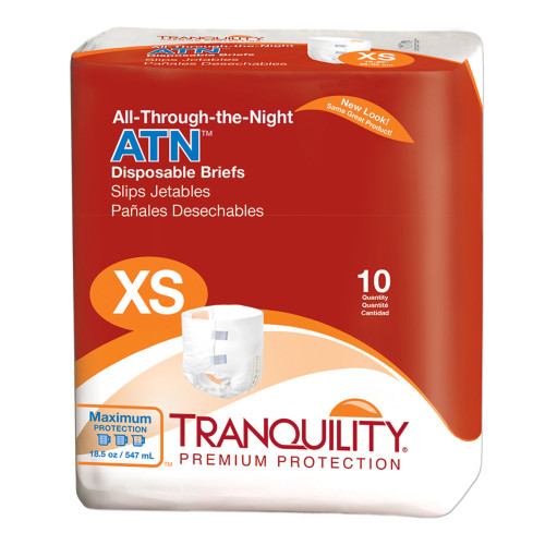 Tranquility ATN Incontinence Brief Adult X-Small Unisex Disposable Heavy Absorbency, 2183, Pack of 10
