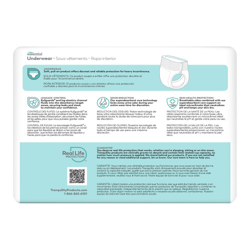 Tranquility Essential Absorbent Underwear Pull On with Tear Away Seams Adult X-Large Unisex Disposable Heavy Absorbency, 2607, Bag of 14