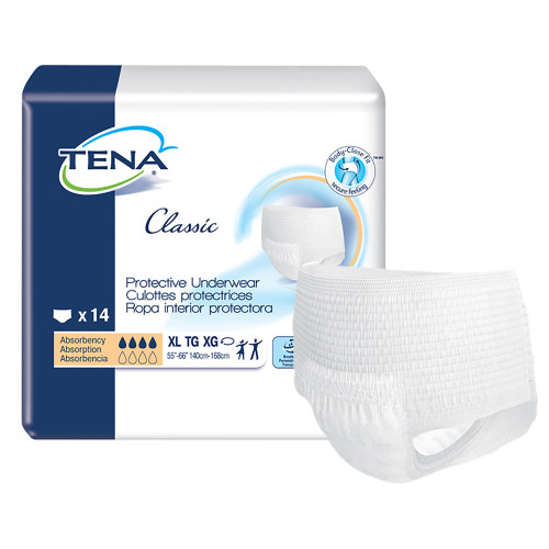 TENA Classic Absorbent Underwear Pull On with Tear Away Seams Adult X-Large Unisex Disposable Moderate Absorbency, 72516, Pack of 14
