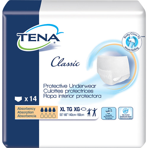 TENA Classic Absorbent Underwear Pull On with Tear Away Seams Adult X-Large Unisex Disposable Moderate Absorbency, 72516, Pack of 14