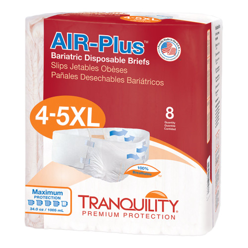 Tranquility AIR-Plus Bariatric Incontinence Brief Adult 4 to 5X-Large Unisex Disposable Heavy Absorbency, 2195, Bag of 8