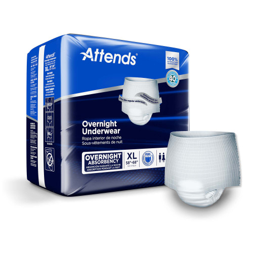 Attends Overnight Absorbent Underwear Pull On with Tear Away Seams Adult X-Large Unisex Disposable Heavy Absorbency, APPNT40, Bag of 12