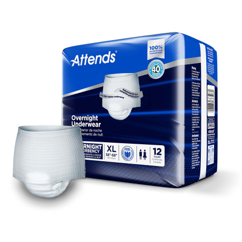 Attends Overnight Absorbent Underwear Pull On with Tear Away Seams Adult X-Large Unisex Disposable Heavy Absorbency, APPNT40, Bag of 12