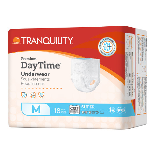 Tranquility Premium DayTime Absorbent Underwear Pull On with Tear Away Seams Adult Medium Unisex Disposable Heavy Absorbency, 2105, Bag of 18