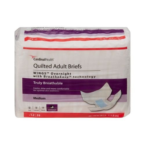 Wings Overnight Quilted Incontinence Brief Adult Medium Unisex Disposable Heavy Absorbency, 67033, Bag of 1