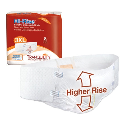 Tranquility HI-Rise Bariatric Incontinence Brief Adult 3X-Large Unisex Disposable Heavy Absorbency, 2192, Bag of 8