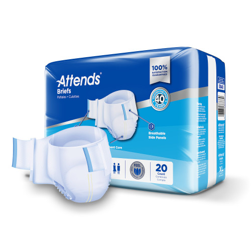 Attends Incontinence Brief Adult X-Large Unisex Disposable Heavy Absorbency, DDA40, Bag of 20
