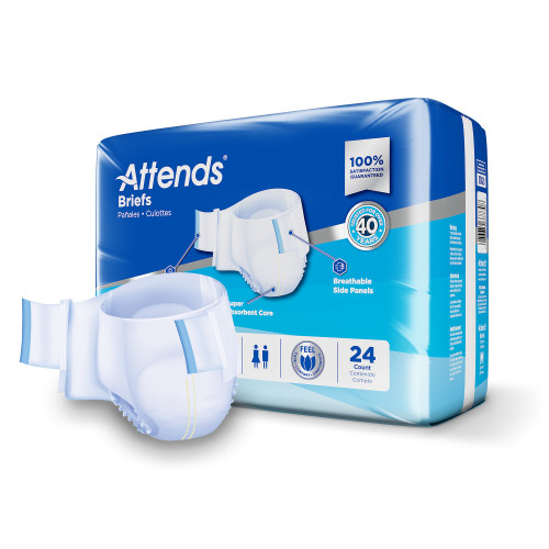 Attends Incontinence Brief Adult Medium Unisex Disposable Heavy Absorbency, DDA20, Bag of 24