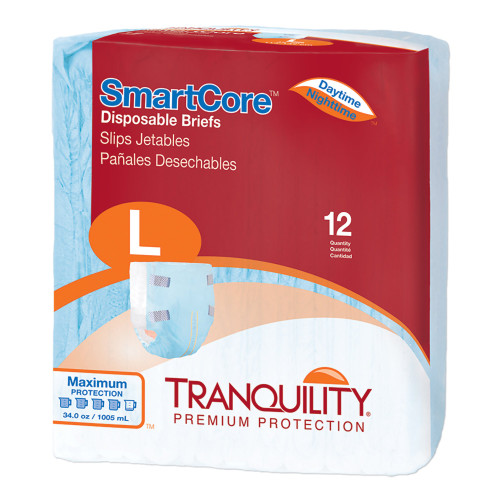 Tranquility SmartCore Incontinence Brief Adult Large Unisex Disposable Heavy Absorbency, 2313, Pack of 12