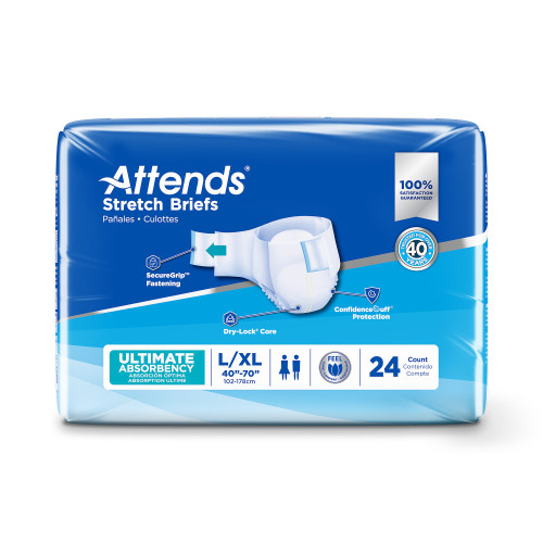 Attends Stretch Incontinence Brief Adult Large / X-Large Unisex Disposable Heavy Absorbency, DDSLXL, Bag of 24