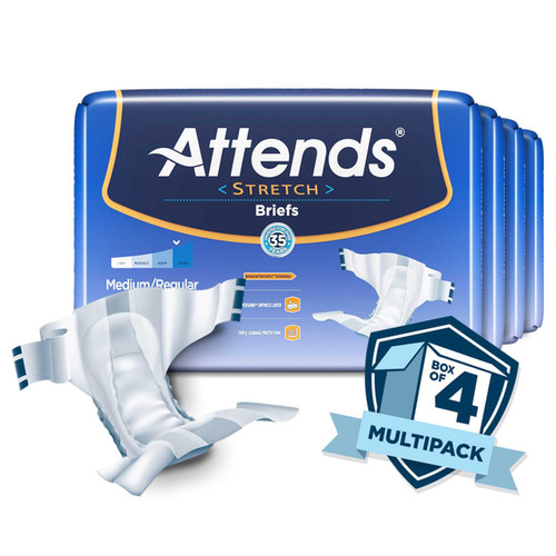 Unisex Adult Incontinence Brief Attends® Stretch Medium / Regular Disposable Heavy Absorbency DDSMR Bag of 24 DDSMR Attends® Stretch 980213_BG