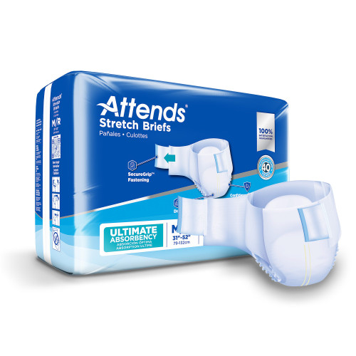 Attends Stretch Incontinence Brief Adult Medium / Regular Unisex Disposable Heavy Absorbency, DDSMR, Bag of 24
