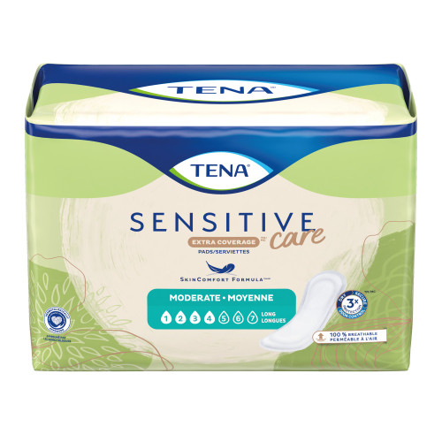 TENA Sensitive Care Extra Coverage Long Bladder Control Pad 12 Inch Length Moderate Absorbency Dry-Fast Core One Size Fits Most, 54375, Bag of 60