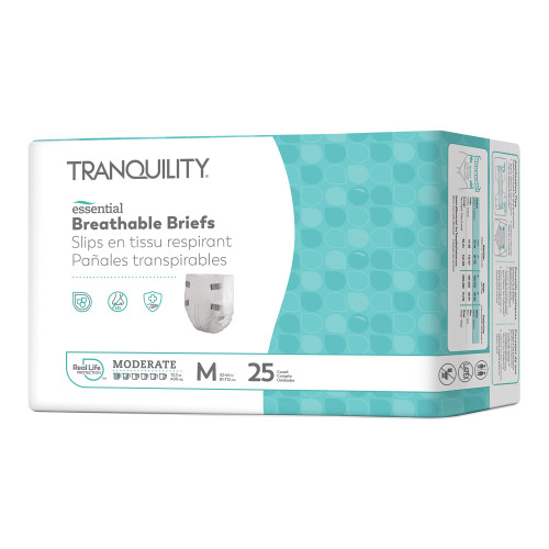 Tranquility Essential Incontinence Brief Adult Medium Unisex Disposable Moderate Absorbency, 2965-100, Case of 100