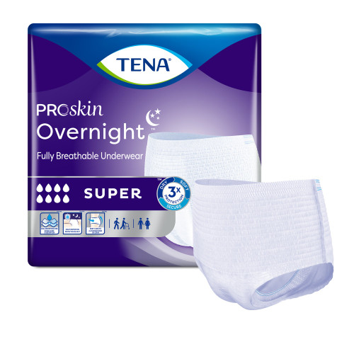 TENA ProSkin Overnight Super Absorbent Underwear Pull On with Tear Away Seams Adult Large Unisex Disposable Heavy Absorbency, 72325, Case of 56