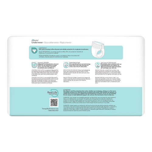 Tranquility Essential Absorbent Underwear Pull On with Tear Away Seams Adult Small Unisex Disposable Moderate Absorbency, 2974-100, Bag of 25