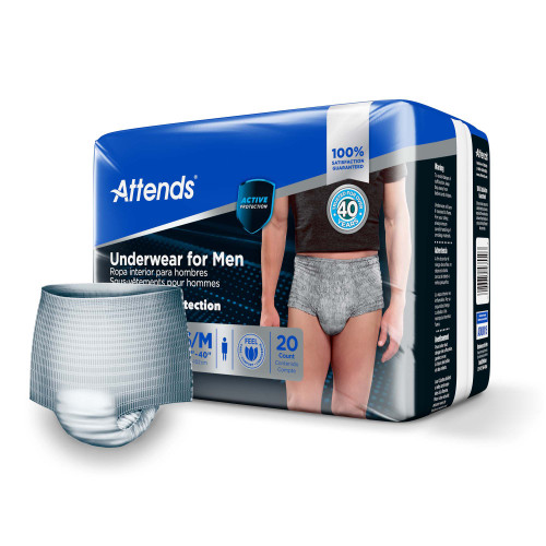 Attends For Men Absorbent Underwear Pull On with Tear Away Seams Adult Small / Medium Male Disposable Heavy Absorbency, ADUM15, Case of 80