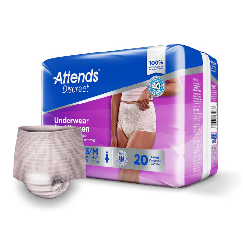 Attends Discreet Absorbent Underwear Pull On with Tear Away Seams Adult Medium Female Disposable Heavy Absorbency, ADUF20, Bag of 20