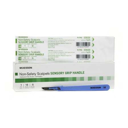 Scalpel McKesson No. 10 Stainless Steel / Plastic Sensory Grip Handle Sterile Disposable 1625 Box of 10 1625 McKesson 854365_BX