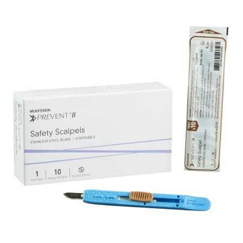 Safety Scalpel McKesson Prevent® B No. 10 Stainless Steel / Plastic Sensory Grip Handle Sterile Disposable 16-63210 Pack of 1 16-63210 McKesson Prevent® B 635559_PK