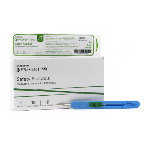 McKesson Prevent MX Safety Scalpel, No. 11, Sensory Grip Handle, Sterile, Case of 500