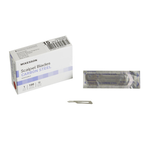 Surgical Blade McKesson Carbon Steel No. 15 Sterile Disposable Individually Wrapped 16-63715 Box of 100