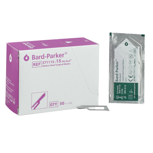Surgical Blade Bard-Parker Rib-Back Carbon Steel No. 15 Sterile Disposable Individually Wrapped 371115 Case of 150