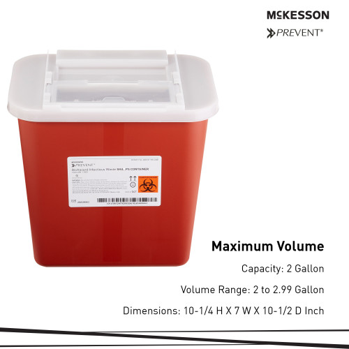 McKesson Prevent Sharps Container Red Base 10-1/4 H X 7 W X 10-1/2 D Inch Horizontal Entry 2 Gallon, 047, Pack of 1