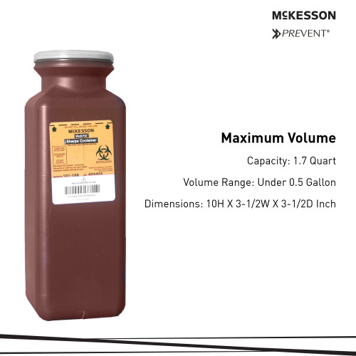 McKesson Sharps Container Red Base 10 H X 3-1/2 W X 3-1/2 D Inch Vertical Entry 0.425 Gallon, 101-185, Pack of 1