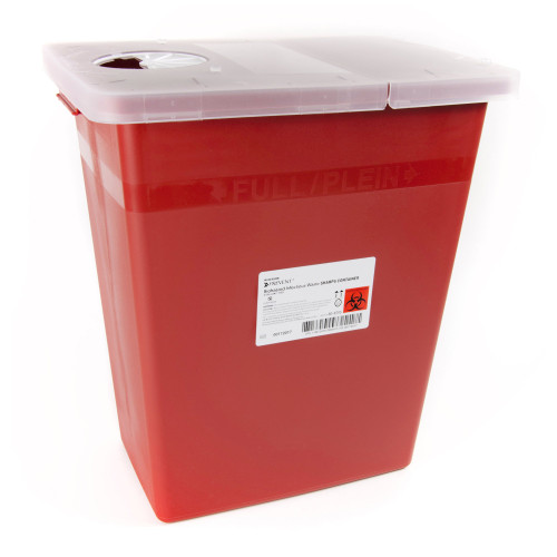 McKesson Prevent Sharps Container Red Base 13-3/4 W X 13-3/4 D X 14 H Inch Horizontal / Vertical Entry 8 Gallon, 80-8705, Pack of 1