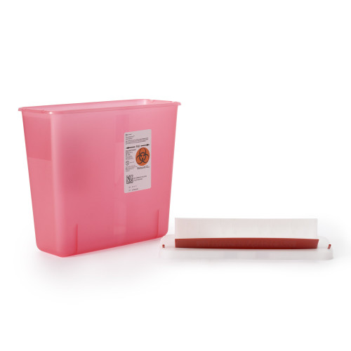 In-Room Sharps Container Translucent Red Base 11 H X 10-3/4 W X 4-3/4 D Inch Horizontal Entry 1.25 Gallon, 85131, Pack of 1