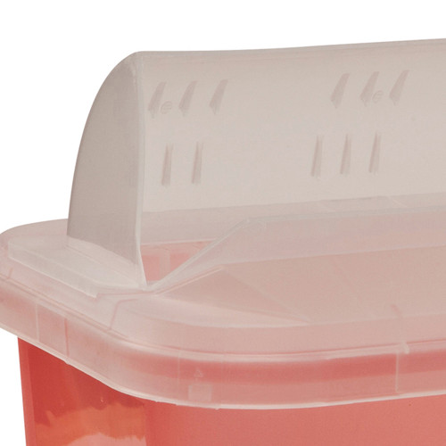SharpSafety Sharps Container Translucent Red Base 10 H X 10-1/2 W X 7-1/4 D Inch Horizontal Entry 2 Gallon, 89671, Pack of 1