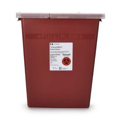 Multi-purpose Sharps Container SharpSafety 1-Piece 17.5H X 15.5W X 11D Inch 8 Gallon Red Base Hinged Lid 8980 Case/10 8980 KENDALL HEALTHCARE PROD INC. 150719_CS Multi-purpose Sharps Container SharpSafety 1-Piece 17.5H X 15.5W X 11D Inch 8 Gallon Red Base Hinged Lid 8980 Case/10 8980 KENDALL HEALTHCARE PROD INC. 150719_CS