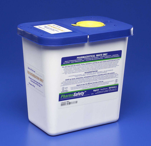 Pharmaceutical Waste Container PharmaSafety Nestable 10H X 10.5W X 7.25D Inch 2 Gallon White Base / Blue Lid Vertical Entry Hinged Lid 8820 Case/20 8820 KENDALL HEALTHCARE PROD INC. 419028_CS Pharmaceutical Waste Container PharmaSafety Nestable 10H X 10.5W X 7.25D Inch 2 Gallon White Base / Blue Lid Vertical Entry Hinged Lid 8820 Case/20 8820 KENDALL HEALTHCARE PROD INC. 419028_CS