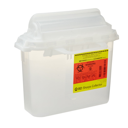 BD Sharps Container Translucent White Base 12 H X 12 W X 4-4/5 D Inch Horizontal Entry 1.35 Gallon, 305551, Pack of 1