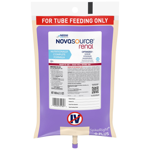 Novasource Renal Tube Feeding Formula Unflavored Liquid 1000 mL Ready to Hang Prefilled Container, 10043900351800, Case of 6