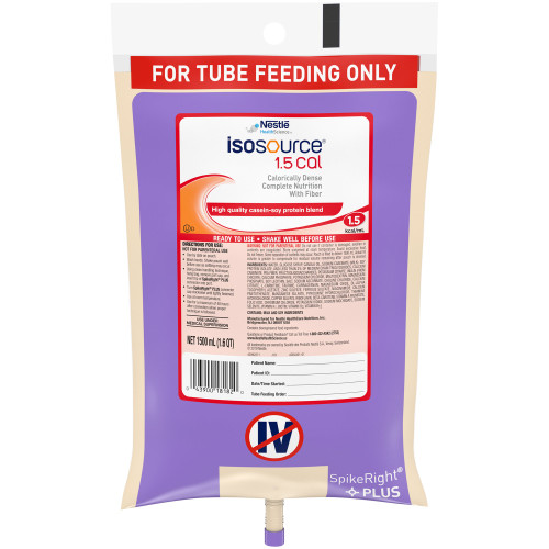 Isosource 1.5 Cal Tube Feeding Formula Unflavored Liquid 1500 mL Ready to Hang Prefilled Container, 10043900281824, Case of 4