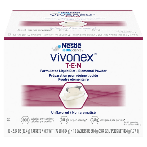 Elemental Tube Feeding / Oral Supplement Vivonex T.E.N Unflavored 2.84 oz. Individual Packet Powder 07127400 Box/10 7127400 NESTLE'HEALTHCARE NUTRITION 253462_BX Elemental Tube Feeding / Oral Supplement Vivonex T.E.N Unflavored 2.84 oz. Individual Packet Powder 07127400 Box/10 7127400 NESTLE'HEALTHCARE NUTRITION 253462_BX
