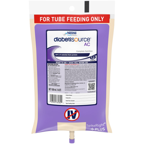 Diabetisource AC Tube Feeding Formula Unflavored Liquid 1500 mL Ready to Hang Prefilled Container, 10043900365838, Pack of 1