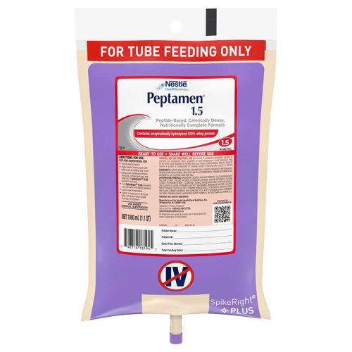 Tube Feeding Formula Peptamen® 1.5 Unflavored Liquid 1000 mL Ready to Hang Prefilled Container 10798716281949 Pack of 1 9871628194 Peptamen® 1.5 664064_EA Tube Feeding Formula Peptamen® 1.5 Unflavored Liquid 1000 mL Ready to Hang Prefilled Container 10798716281949 Pack of 1 9871628194 Peptamen® 1.5 664064_EA