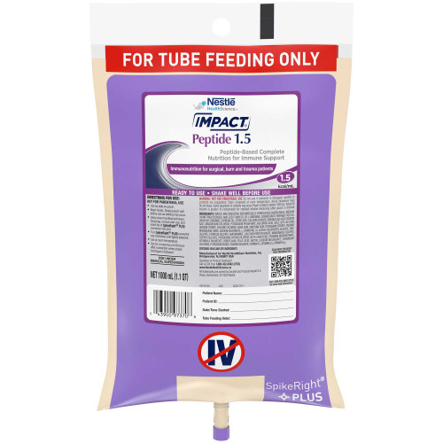 Tube Feeding Formula Impact® Peptide 1.5 Unflavored Liquid 1000 mL Ready to Hang Prefilled Container 10043900973712 Pack of 1 4390097371 Impact® Peptide 1.5 773737_EA