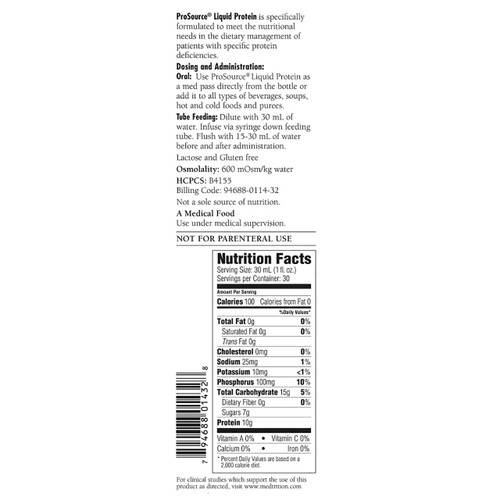 Protein Supplement ProSource Unflavored 32 oz. Bottle Ready to Use 11432 Each/1 11432 NATIONAL NUTRITION 677960_EA