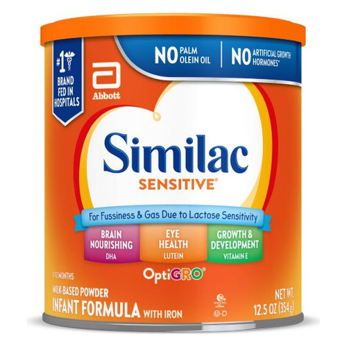 Infant Formula Similac Sensitive Unflavored 12.5 oz. Can Powder Iron Lactose Sensitivity 57539 Case of 6 Infant Formula Similac Sensitive Unflavored 12.5 oz. Can Powder Iron Lactose Sensitivity 57539 Case of 6