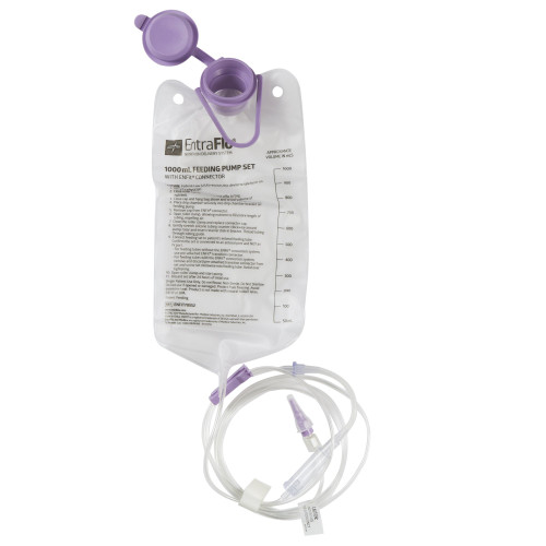 Medline EntraFlo Enteral Feeding Pump Bag Set with ENFit Connector 1000 mL Silicone NonSterile Stepped Transition Connector, ENFIT70552, Pack of 1