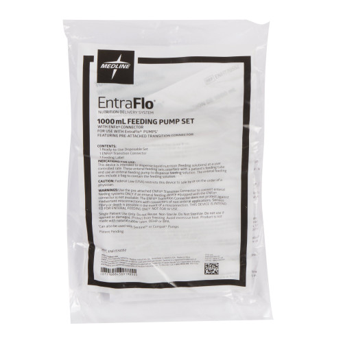 Medline EntraFlo Enteral Feeding Pump Bag Set with ENFit Connector 1000 mL Silicone NonSterile Stepped Transition Connector, ENFIT70552, Pack of 1