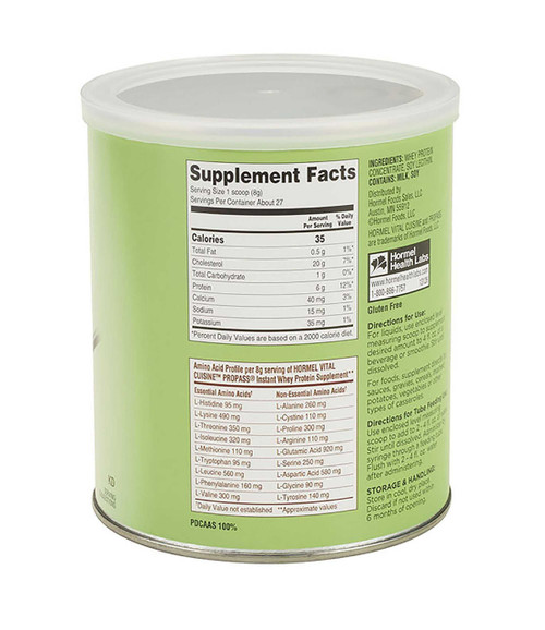 Oral Supplement Hormel Vital Cuisine® PROPASS® Unflavored Powder 7.5 oz. Can 13126 Pack of 1 13126 Hormel Vital Cuisine® PROPASS® 579406_EA