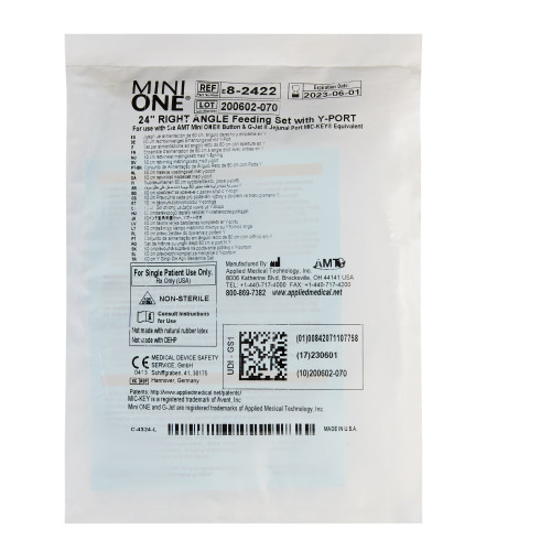 Mini ONE Right Angle Connector with Y-Port Adapter 24 Inch, Clear, 8-2422, Box of 10