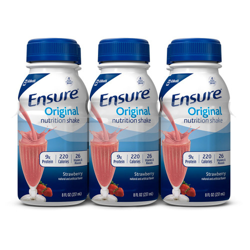 Ensure Original Shake Oral Supplement Strawberry Flavor Liquid 8 oz. Bottle, 57234, Case of 24