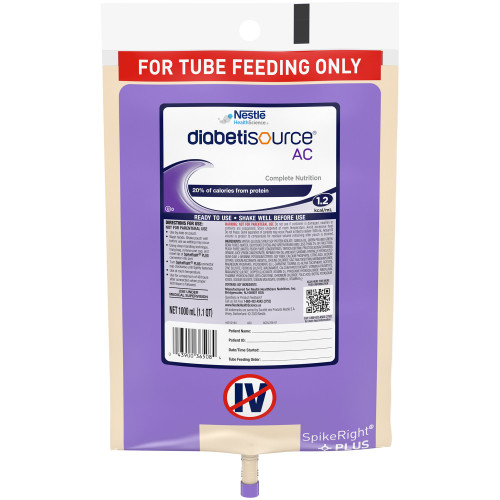 Diabetisource AC Tube Feeding Formula Unflavored Liquid 1000 mL Ready to Hang Prefilled Container, 10043900365081, Pack of 1
