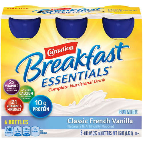 Carnation Breakfast Essentials Oral Supplement French Vanilla Flavor Liquid 8 oz. Bottle, 12230501, Case of 24